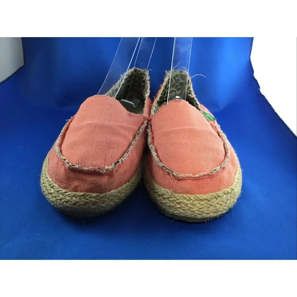 Sanuk Womens Size 7 Pink Loafers Fiona Sidewalk Surfers Frayed Seems Espadrille